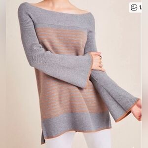 Anthropologie Elise Ribbed Striped Off The Shoulder Sweater Tunic